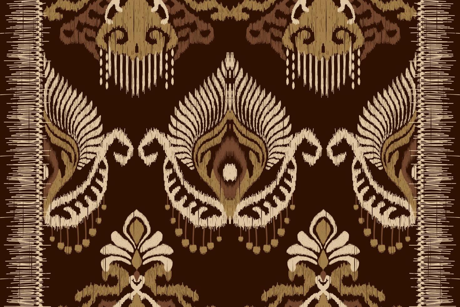 African Ikat paisley embroidery on brown background.geometric ethnic oriental seamless pattern traditional.Aztec style abstract vector.design for texture,fabric,clothing,wrapping,decoration,carpet. vector