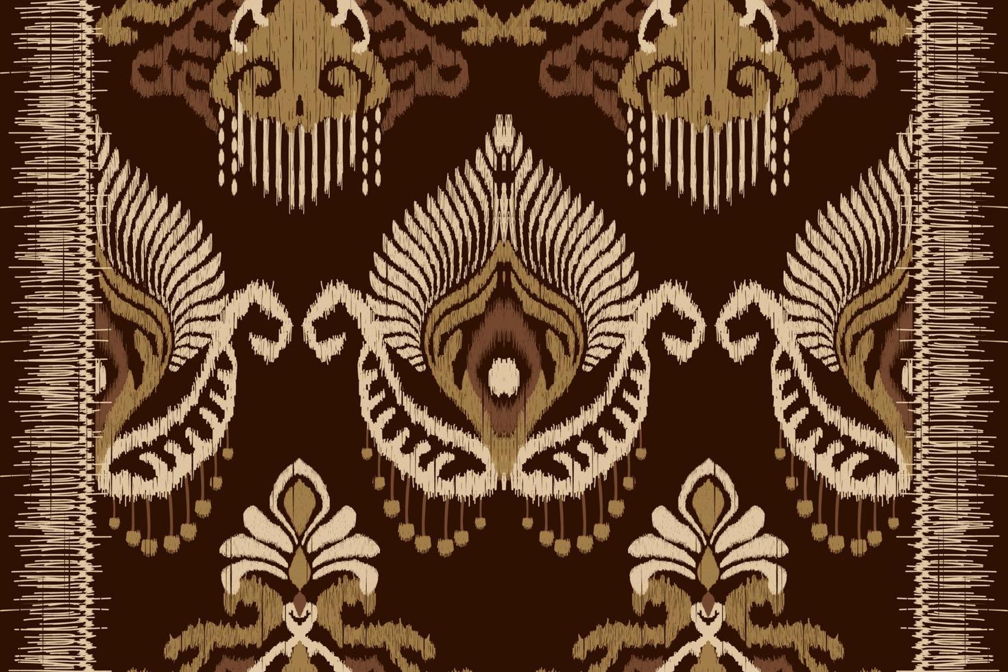 African Ikat paisley embroidery on brown background.geometric ethnic oriental seamless pattern traditional.Aztec style abstract vector.design for texture,fabric,clothing,wrapping,decoration,carpet. vector