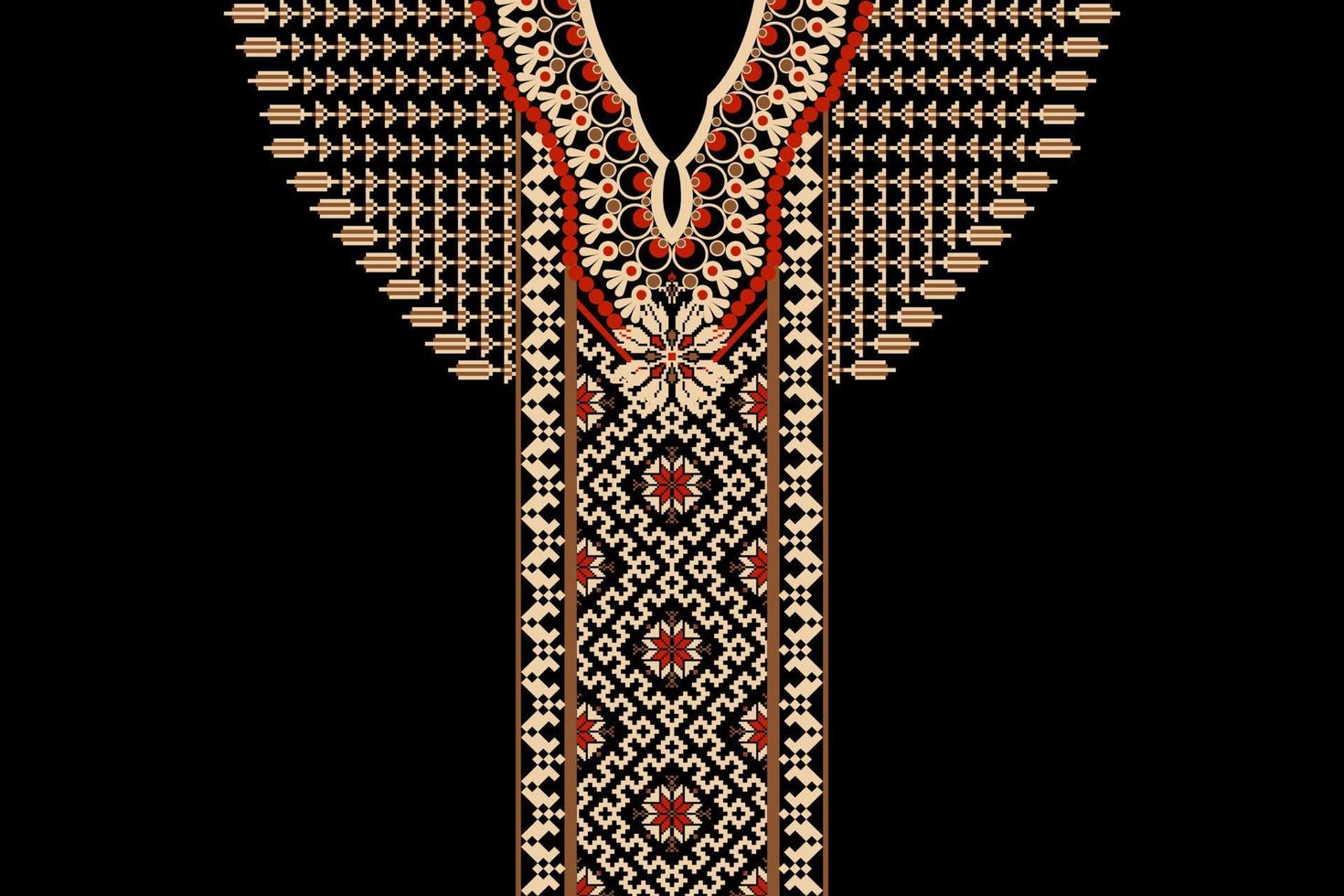 Floral neckline embroidery on black background.geometric ethnic oriental pattern traditional.Aztec style abstract vector.design for texture,fabric,clothing,fashion women wearing,decoration,textile. vector