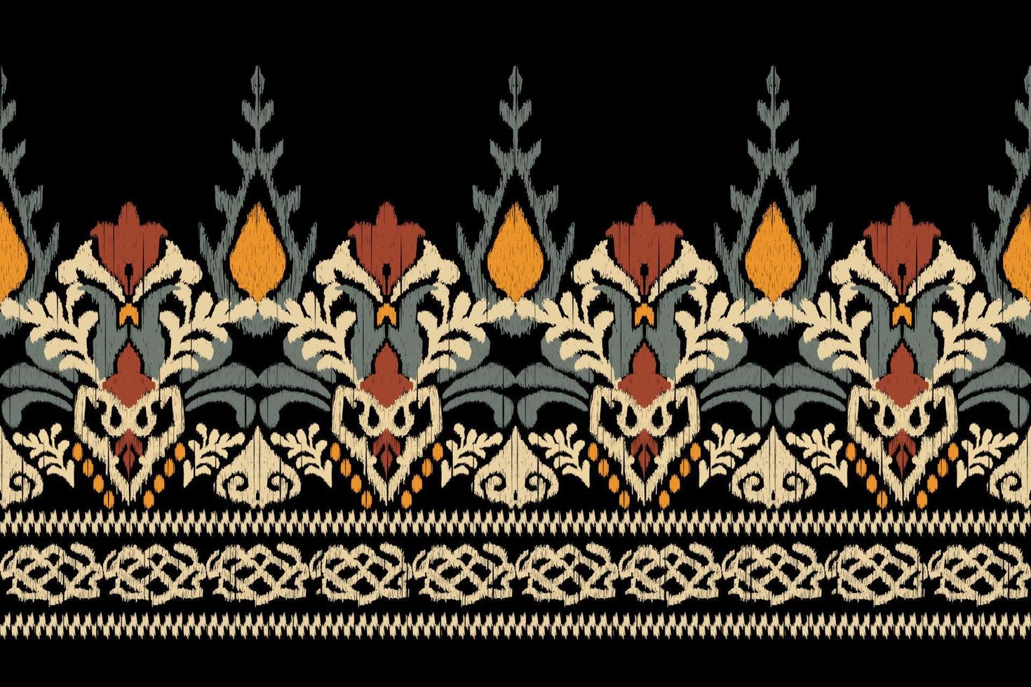 bordado floral ikat paisley sobre fondo negro.patrón oriental étnico geométrico tradicional.ilustración vectorial abstracta de estilo azteca.diseño para textura,tela,ropa,envoltura,decoración,sarong. vector