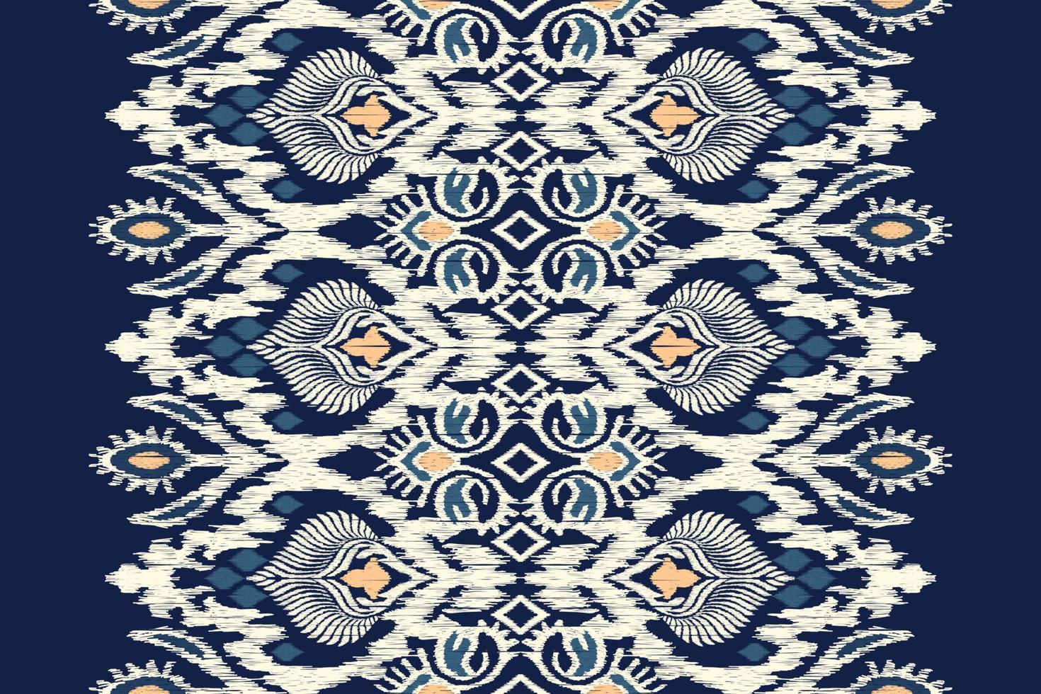Ikat floral paisley embroidery on navy blue background.geometric ethnic oriental pattern traditional.Aztec style abstract vector illustration.design for texture,fabric,clothing,wrapping,decoration.