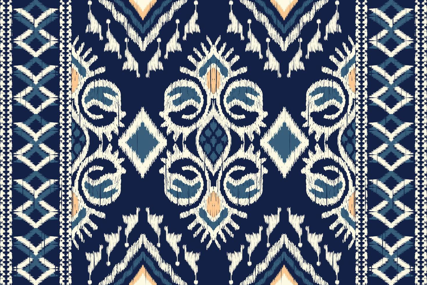 African Ikat paisley embroidery on navy blue background.geometric ethnic oriental seamless pattern traditional.Aztec style abstract vector illustration.design for texture,fabric,clothing,wrapping.