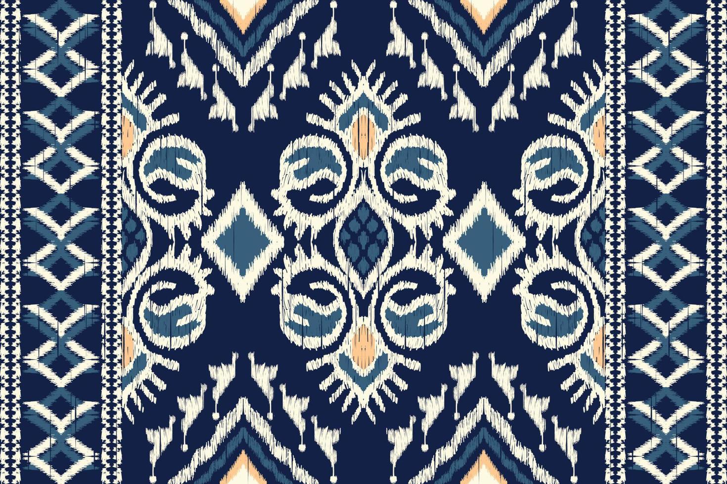 bordado africano ikat paisley sobre fondo azul marino.patrón geométrico étnico oriental sin fisuras tradicional.ilustración vectorial abstracta de estilo azteca.diseño para textura,tela,ropa,envoltura. vector