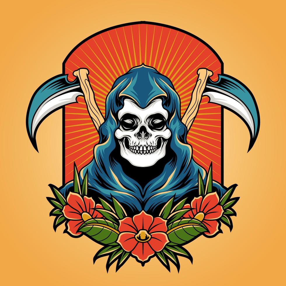 Grim reaper emblem in traditional tattoo style vector