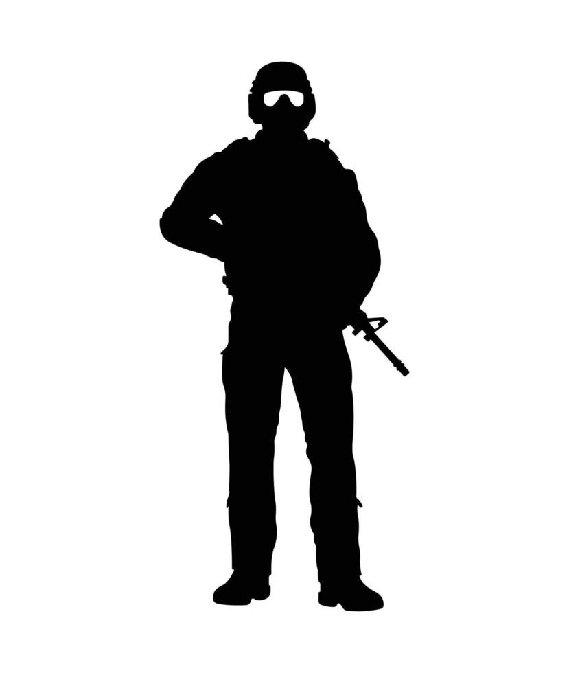 Army Soldier Silhouette, Military Officer carrying Rifle Weapon Gun vector