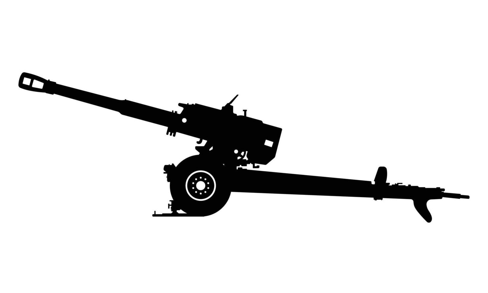 Military Howitzer Gun Silhouette, Land Force, Cannon Army Weapon Long-ranged Artillery Gun Mortar vector