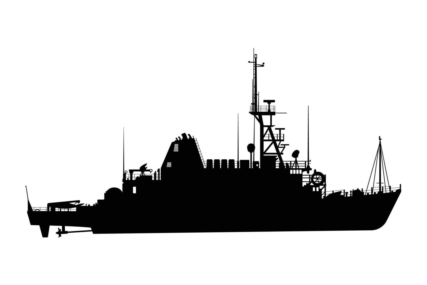 Military Mine Countermeasures Vessel Silhouette, Army Minesweeper Warship Illustration vector