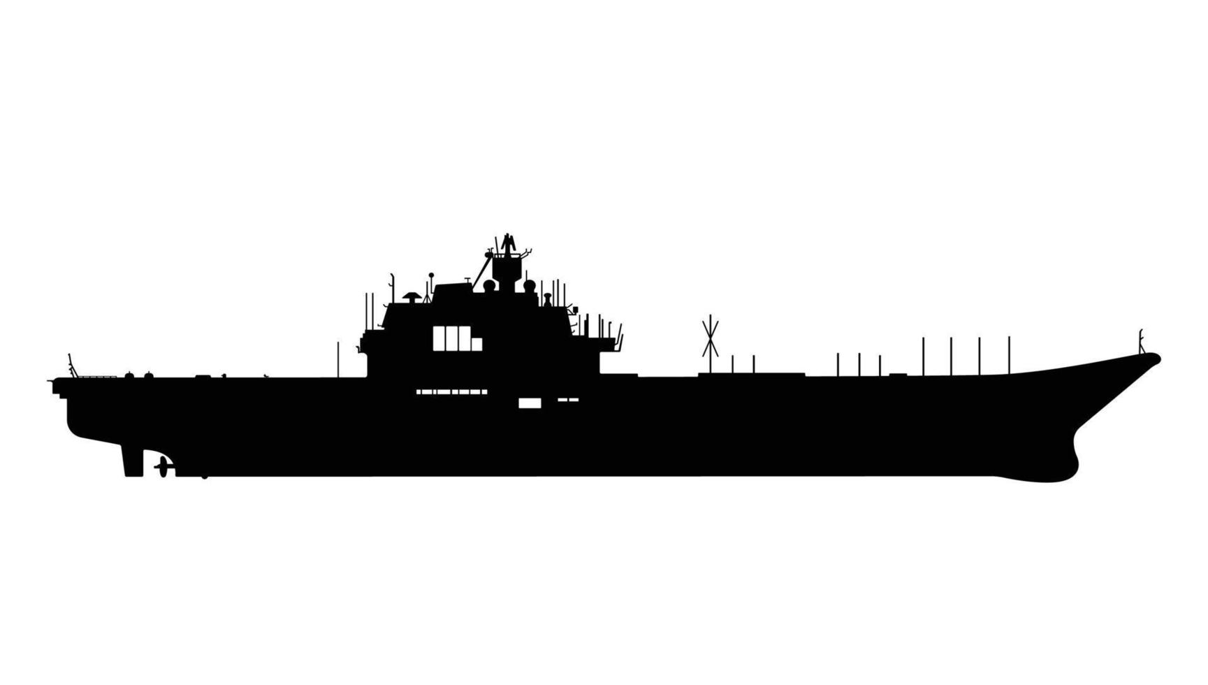 Aircraft carrier Warship Vessel Silhouette, Military Seagoing Airbase Army Capital ship vector