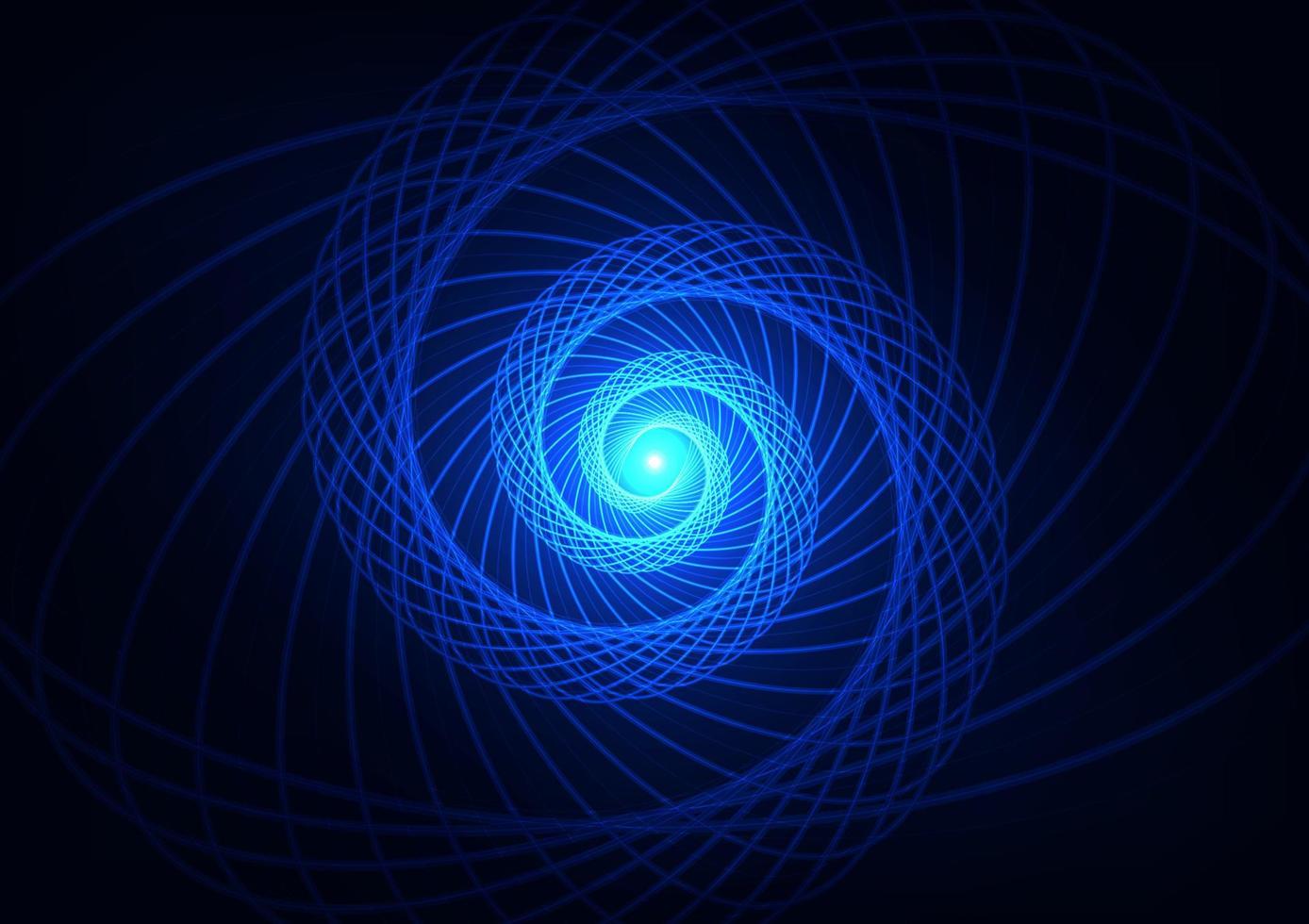 línea de luz abstracta tecnología espacial espiral centro de neón fondo azul vector