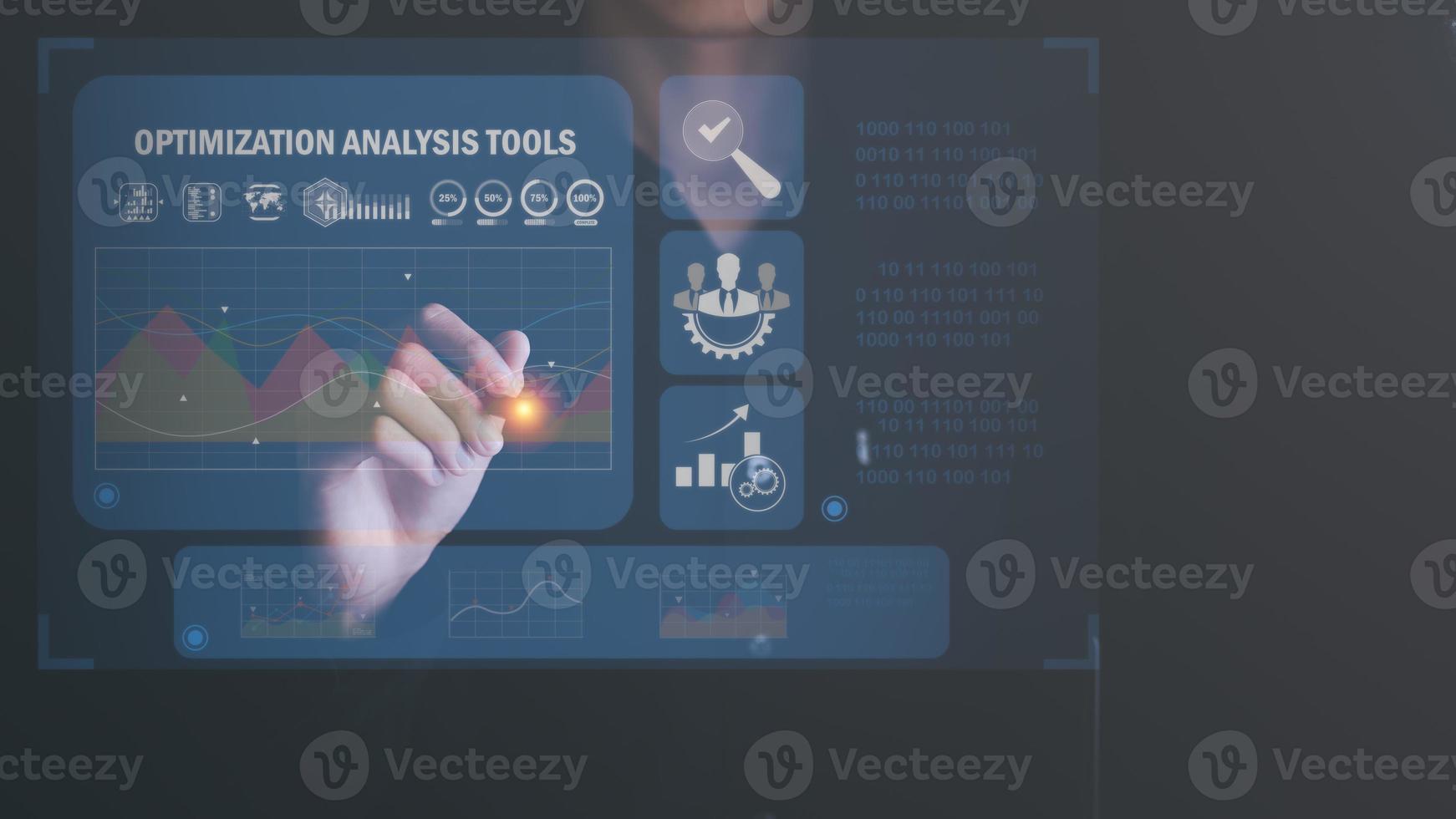 Marketer using pen pointing at graph and showing SEO concept, optimization analysis tools, search engine rankings, sites based on results analysis data,Using keywords to rank on search pages photo