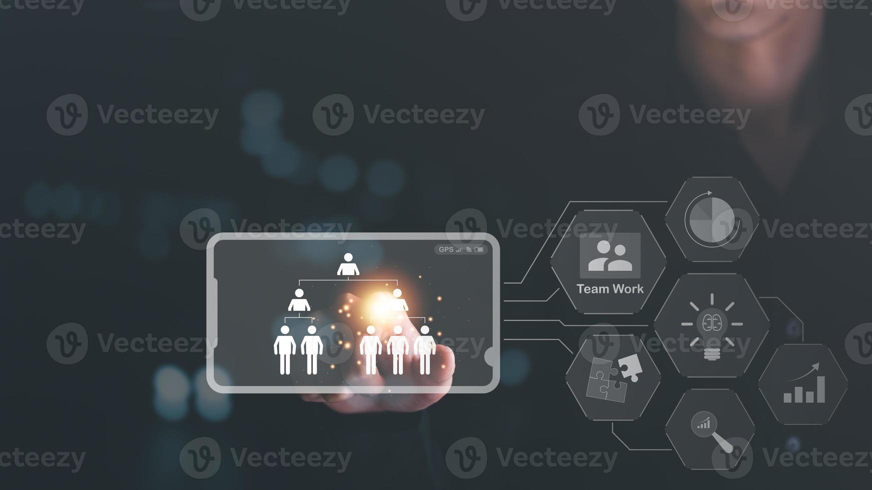 HRM or Human Resource Management ,Strategic planning for success through people business development concept by choosing professional leaders employee competency Teamwork,businessman pointing at icon photo