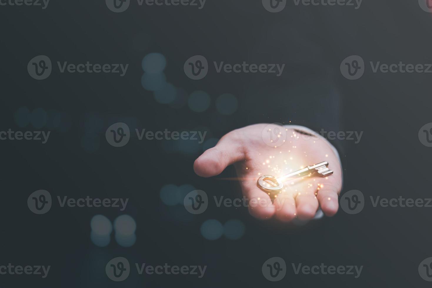 solution concept and demonstrating leadership strategies,that lead the business in a successful direction,with innovation and brain power from brainstorming,key to success in the hands of businessman photo
