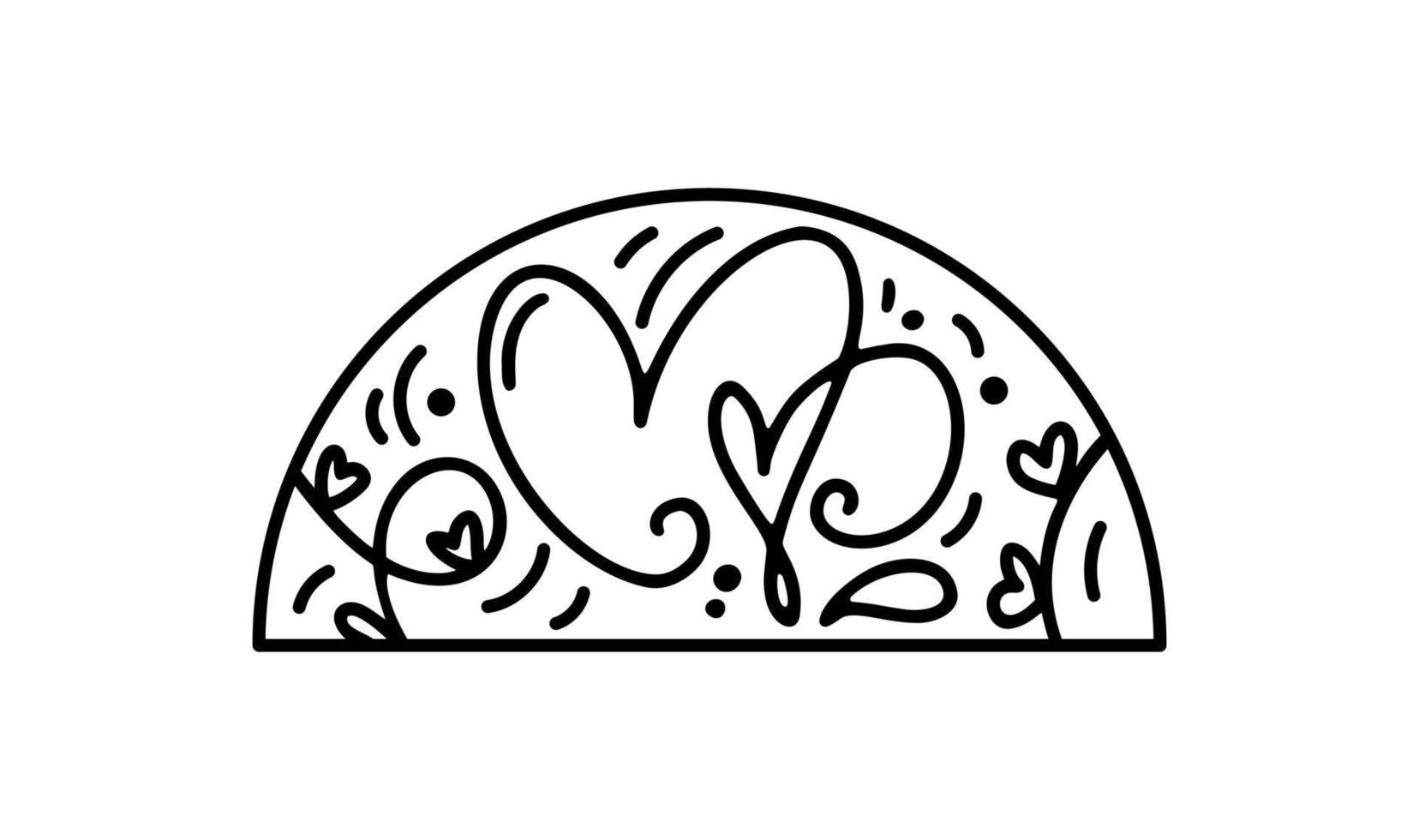 constructor de corazón de vector de San Valentín dibujado a mano en medio marco redondo. logotipo de ilustración de composición de amor romántico para tarjeta de felicitación, diseño web vacaciones aisladas