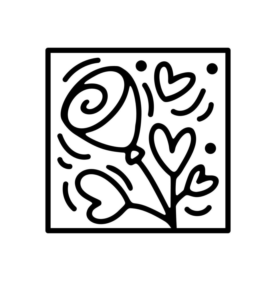 flor de composición de vector de San Valentín con corazones. logotipo de constructor de vacaciones de amor dibujado a mano en marco horizontal cuadrado para tarjeta de felicitación, invitación de diseño web