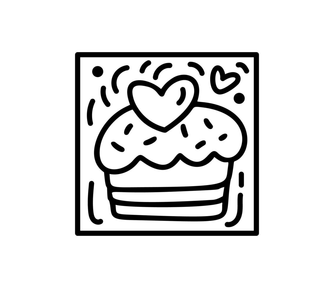 Valentine vector composition cake with hearts. Hand drawn love holiday constructor logo in square horizontal frame for greeting card, web design invitation