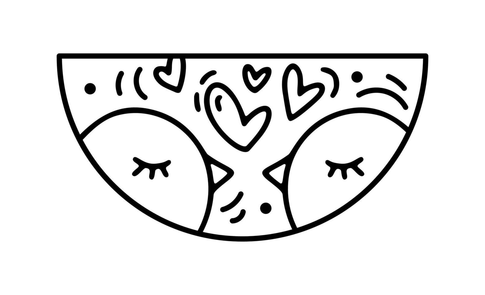 Hand drawn valentine vector love birds and hearts constructor in half round frame. Romantic composition illustration logo for greeting card, web design holiday