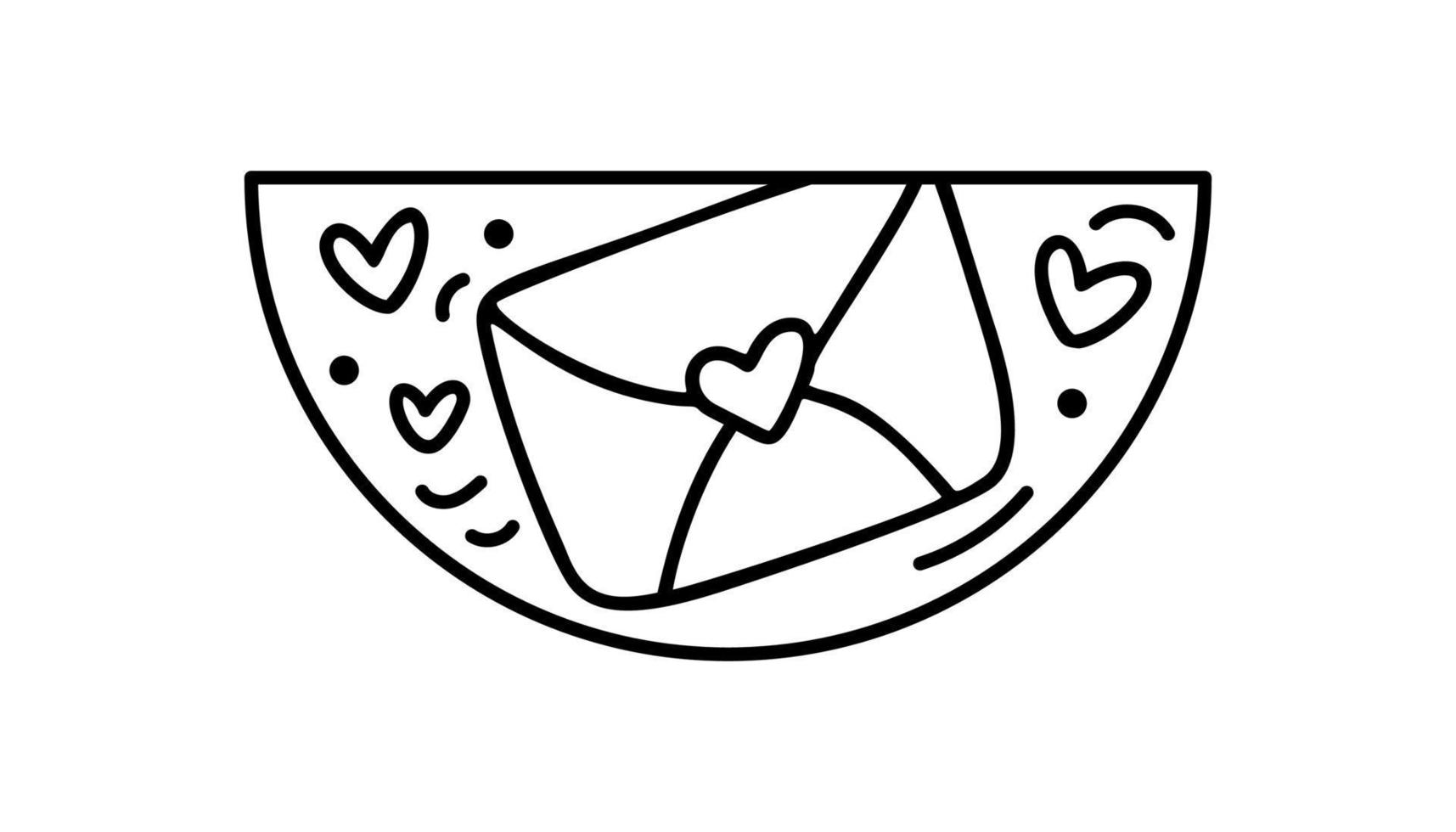 sobre de vector de San Valentín dibujado a mano con constructor de corazones en medio marco redondo. logotipo de ilustración de composición de amor romántico para tarjeta de felicitación, vacaciones de diseño web