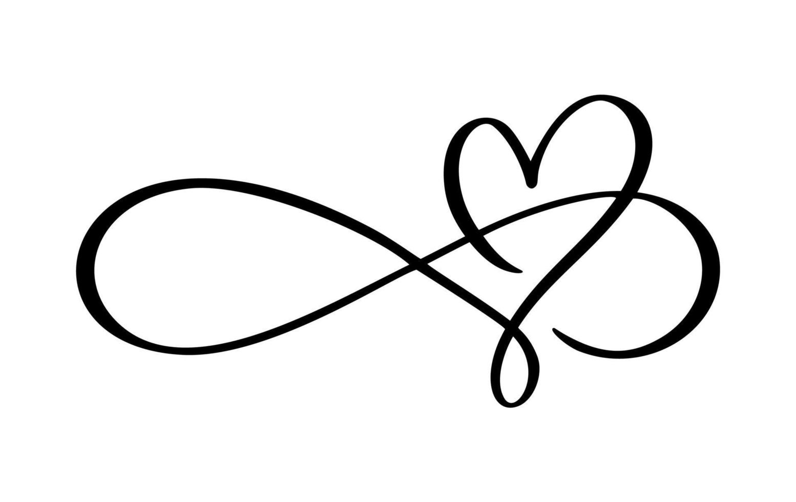 corazón de vector de caligrafía y signo para siempre el día de san valentín. logotipo de símbolo romántico de amor infinito vinculado, unión, pasión e icono de boda. plantilla para tarjeta, póster. ilustración de elemento plano de diseño
