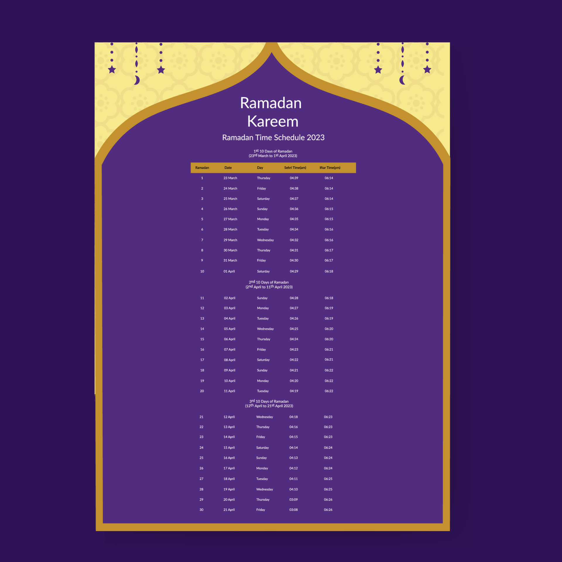 Calendar du ramadan, calendar