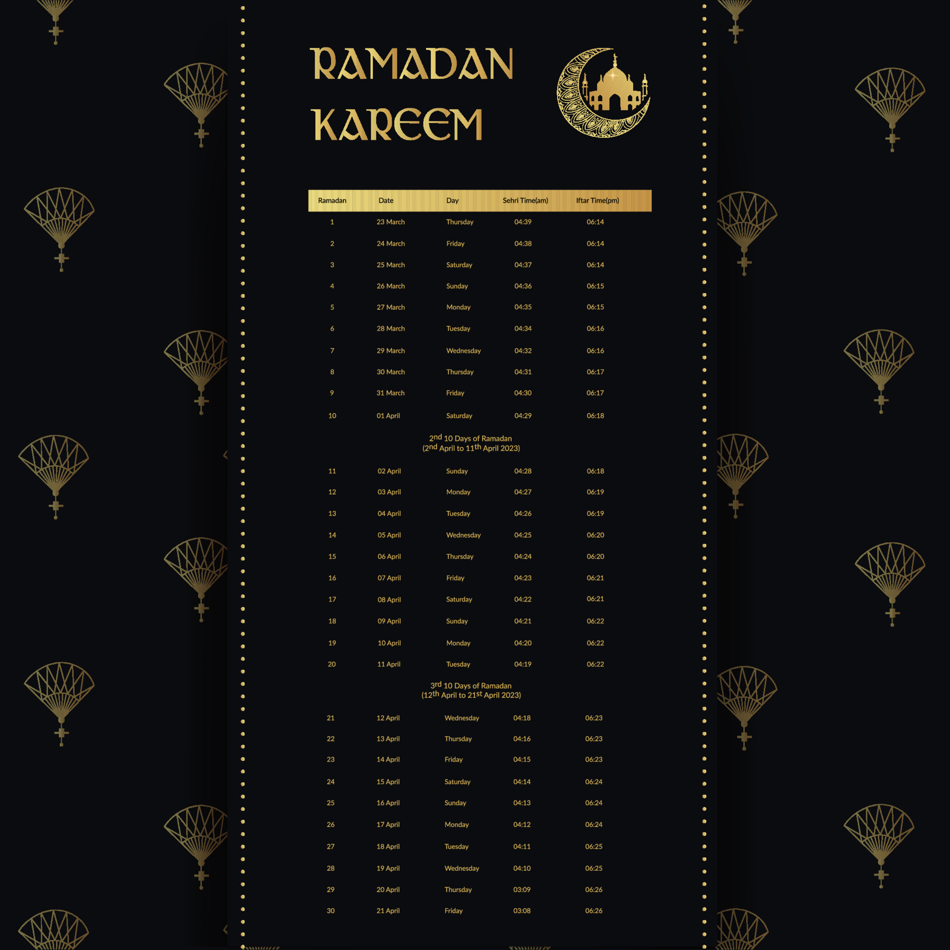 Modèle De Calendrier Modifiable Ramadan Kareem 2023