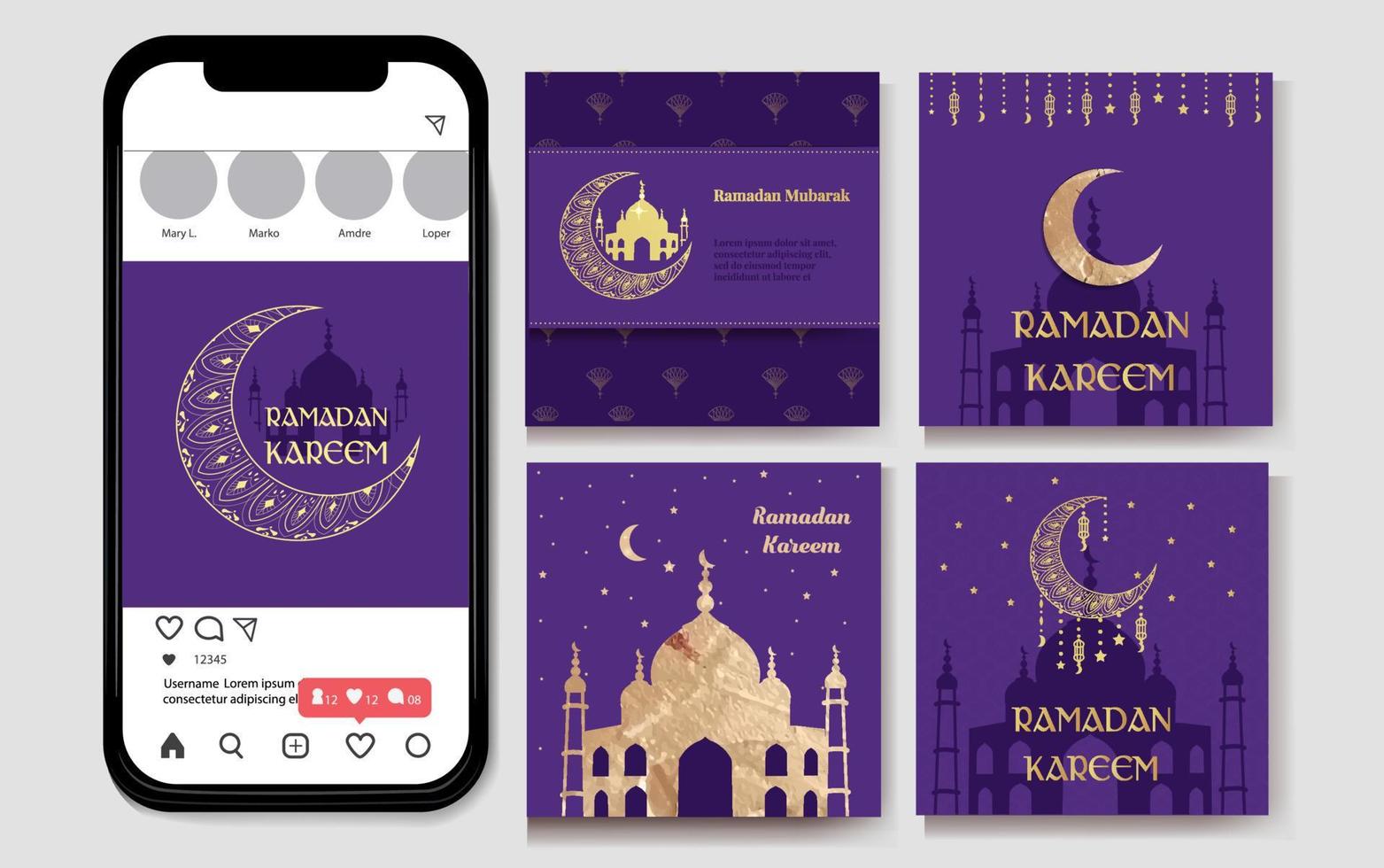 Ramadan Kareem. Islamic festival community prayers template for a post for social networks vector