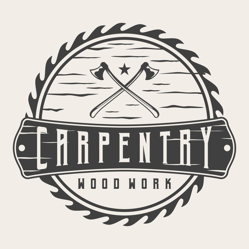 Axe Carpentry Wood Workers Vintage Logo Design Template Badge Label Illustration Vector