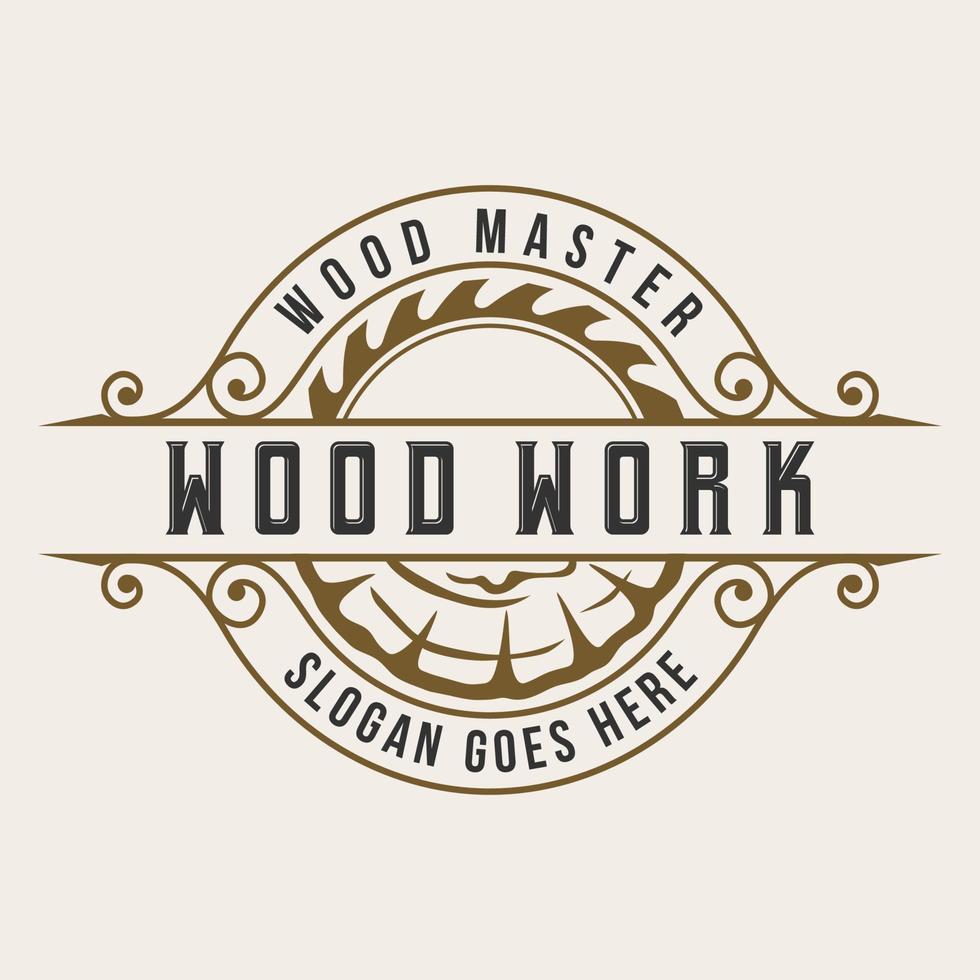 Wood Work Carpentry Logo Vintage Badge Label Design Illustration Vector