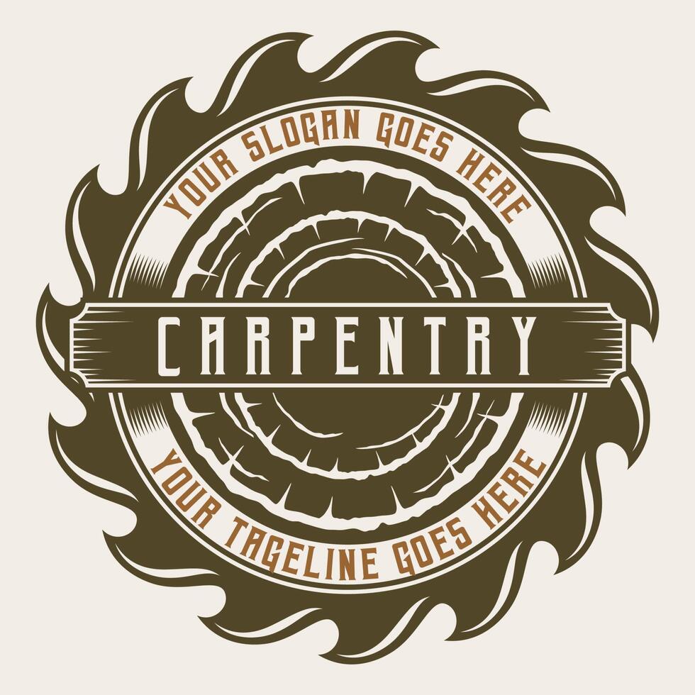 Chinsaw Carpentry Wood Workers Vintage Logo Template Badge Label Illustration Vector Design