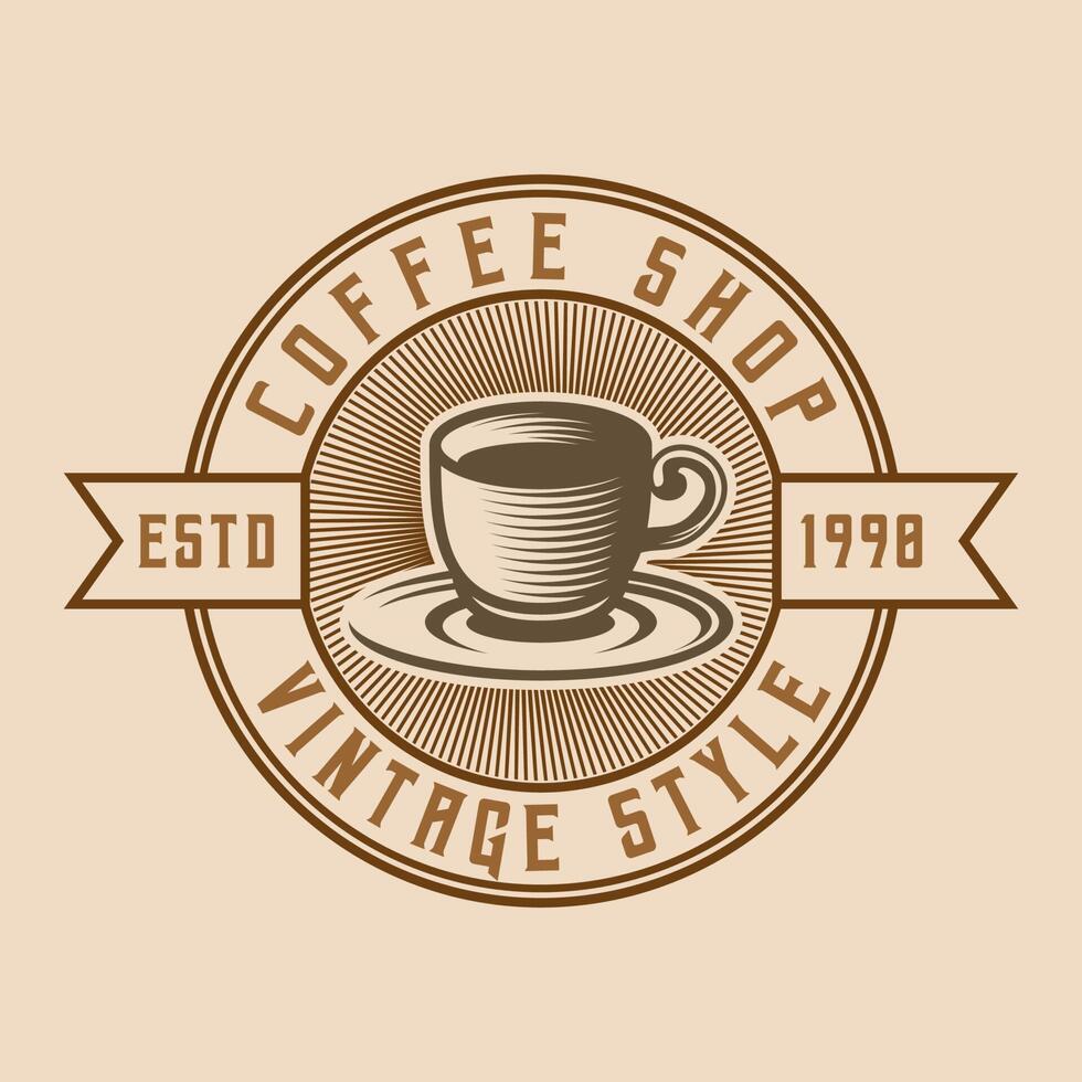 taza de café cafetería vintage logo plantilla insignia etiqueta ilustración vector diseño