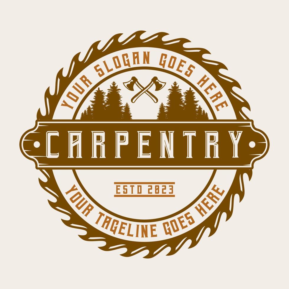 vector de ilustración de diseño de etiqueta de carpintería de logotipo de trabajadores de madera vintage