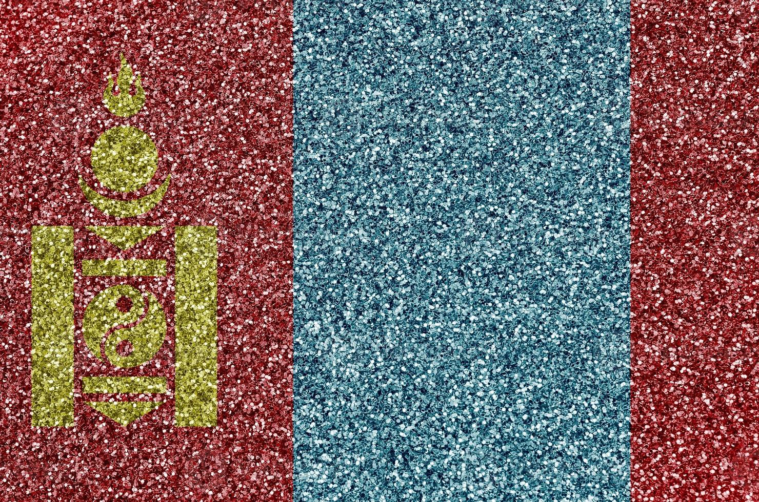 Mongolia flag depicted on many small shiny sequins. Colorful festival background for party photo