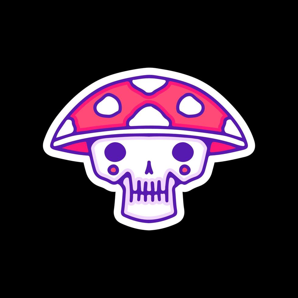 Cute skull mushroom head illustration, with soft pop style and old style 90s cartoon drawings. Artwork for street wear, t shirt, patchworks. vector