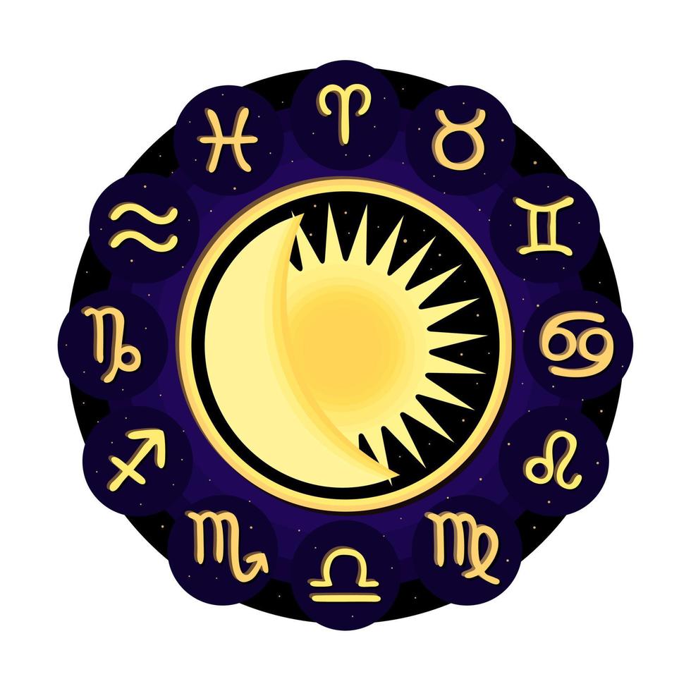 Astrological zodiac signs. Aries, Taurus, Gemini, Cancer, Leo, Virgo, Libra, Scorpio, Sagittarius, Capricorn, Aquarius, Pisces. Twelve zodiac constellations. Vector symbols in a circle.