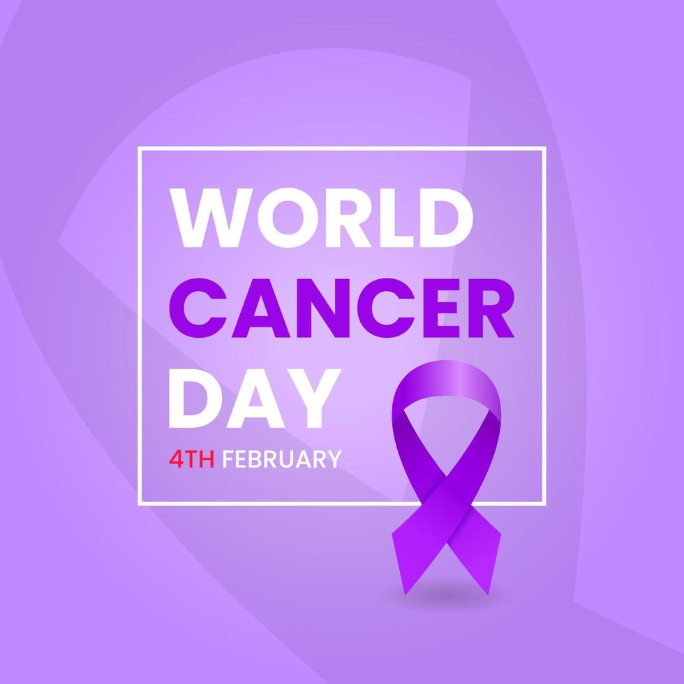 4th february world cancer day vector illustration. purple ribbon and text. simple, modern and elegant style