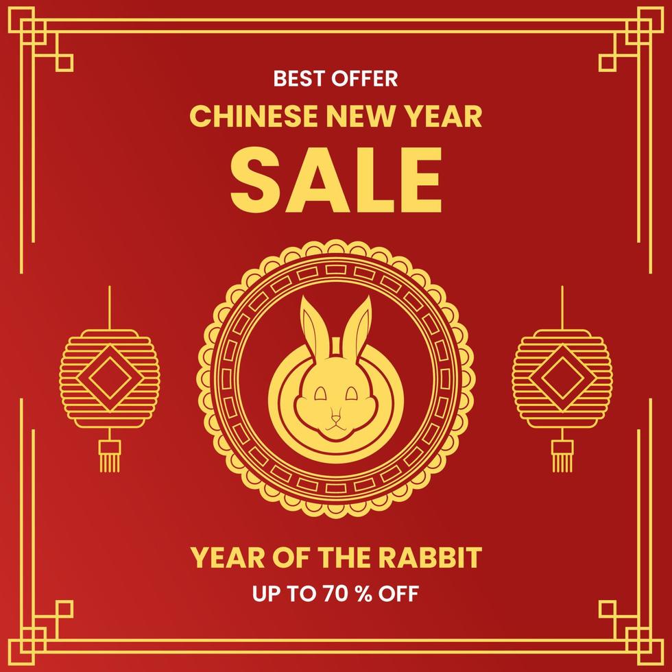 rabbit in circle ornament and lantern design for chinese new year sale. simple and elegant. used for promotion, advert and ads vector