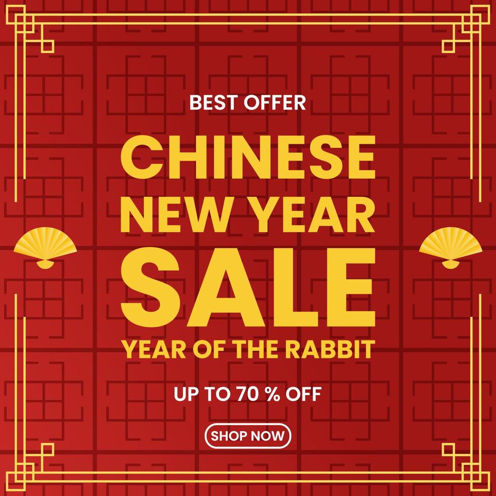 mejor oferta venta de año nuevo chino. diseño simple con texto, ventilador, patrón y fondo rojo. utilizado para la promoción, publicidad y anuncios vector