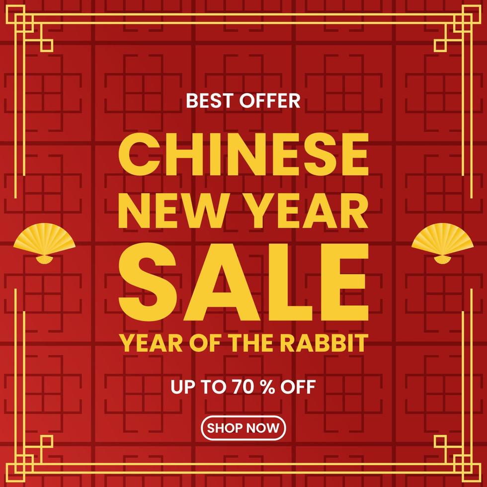 best offer chinese new year sale. simple design with text, fan, pattern and red background. used for promotion, advert and ads vector