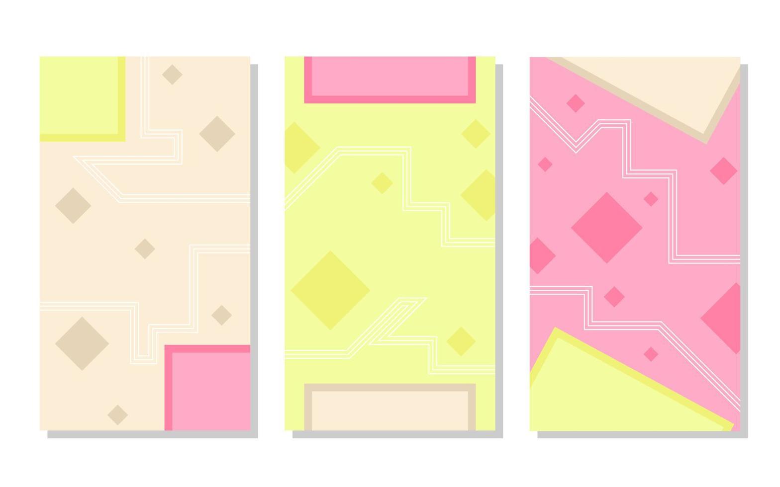 set of yellow, brown and pink abstract portrait background with square pattern and lines. simple, flat and colorful. used for wallpaper, backdrop, social media stories and poster vector