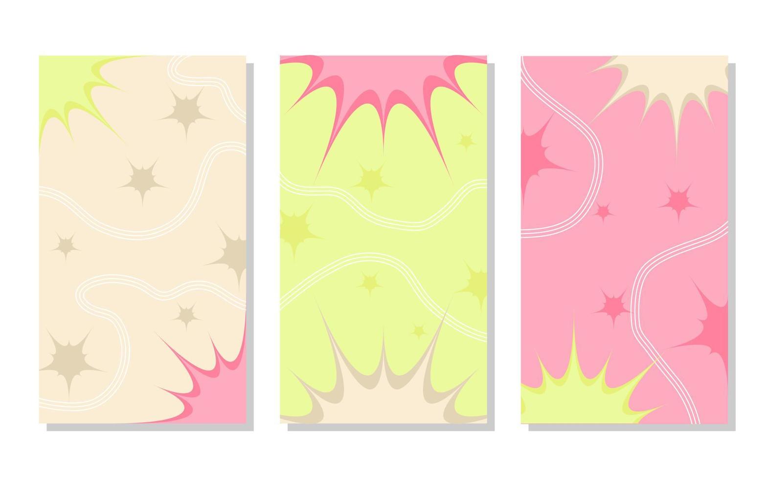 set of yellow, brown and pink abstract portrait background with sun and wavy lines. simple, flat and colorful. used for wallpaper, backdrop, social media stories and poster vector