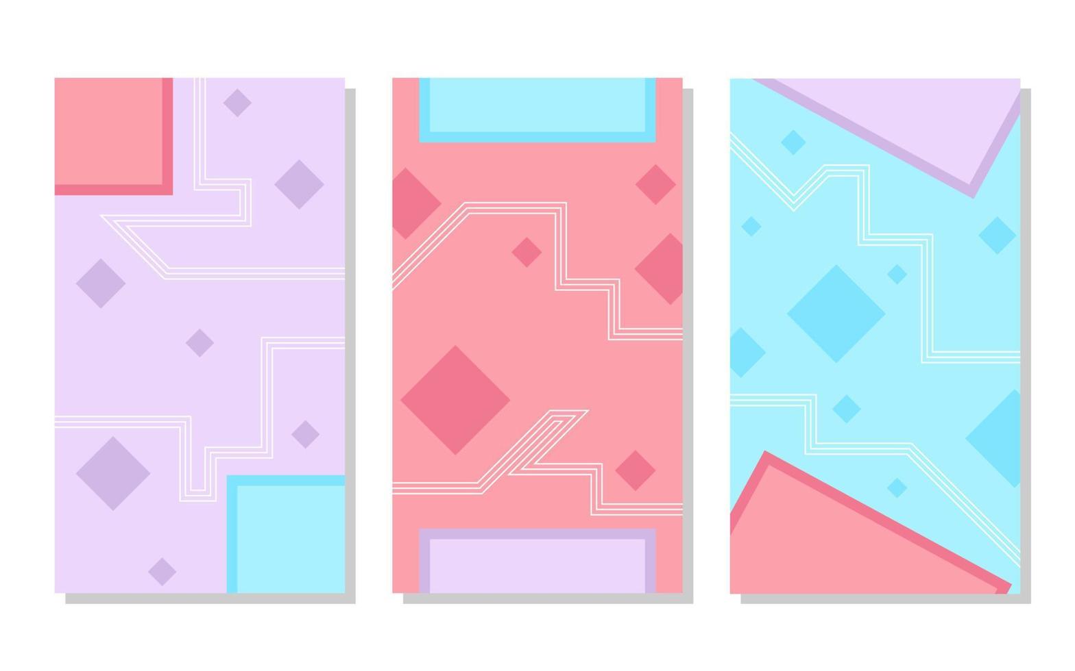 set of red, purple and pstel blue abstract portrait background with square pattern and lines. simple, flat and colorful. used for wallpaper, backdrop, social media stories and poster vector