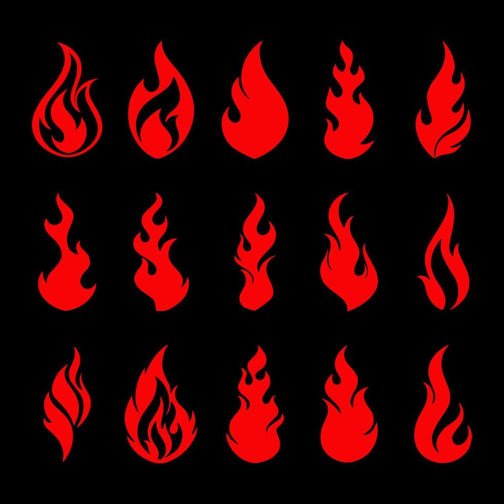 Fire flame vector set. Red fire silhouette symbols.