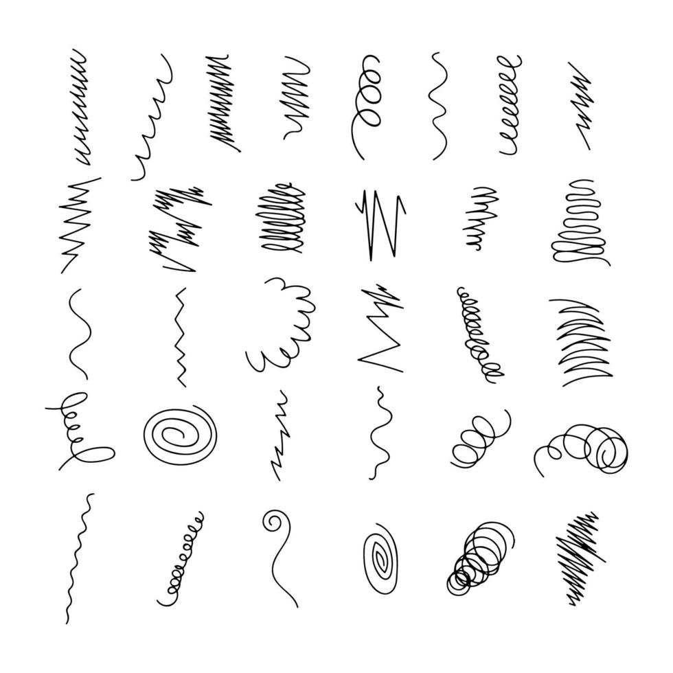 Black hand drawn swirls and squiggles vector set.