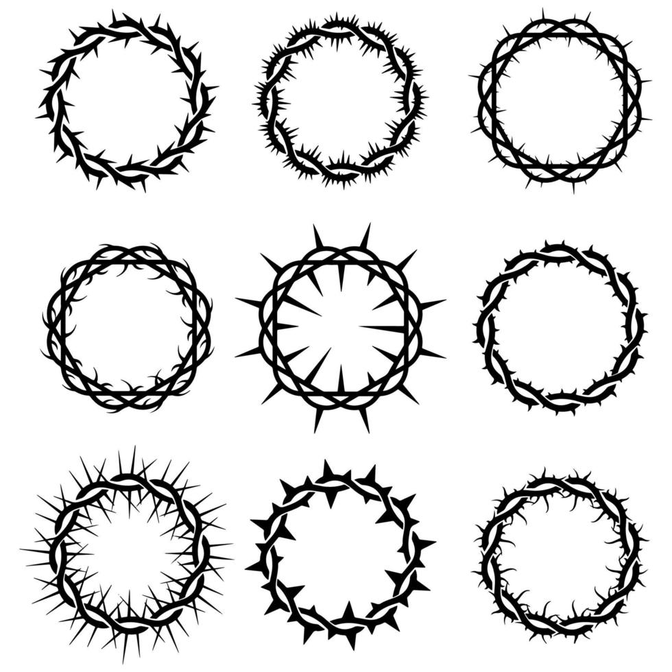 Crown of thorns collection. Christian messiah symbol. Religion golgotha symbol. vector