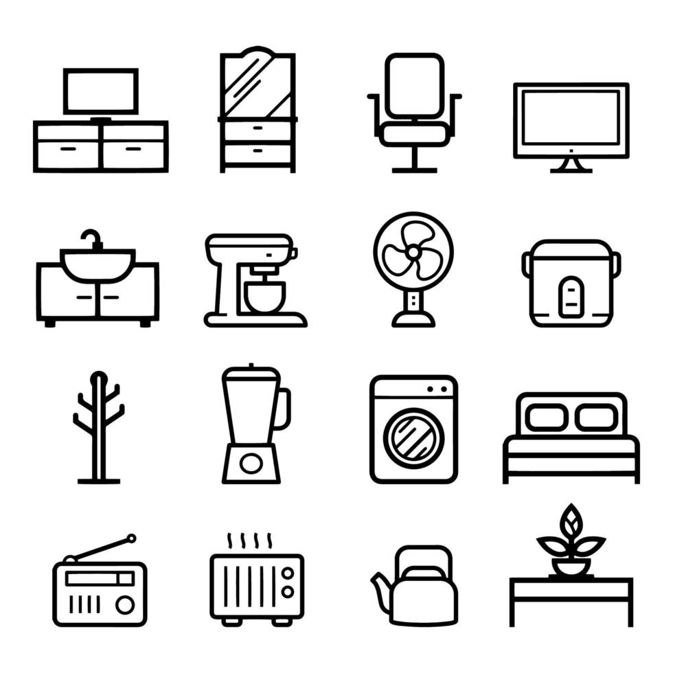 Home stuff icon set. Home appliances and furniture icons. vector