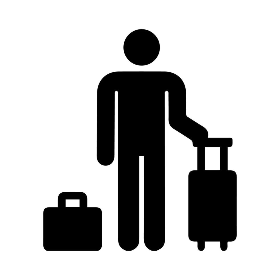 Passenger with luggage vector icon. Man with a suitcase.