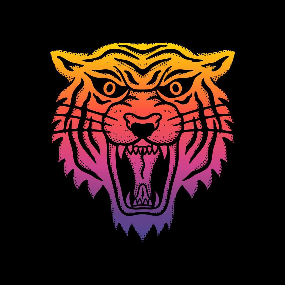 Tiger head art Illustration hand drawn gradient colorful vector for sticker, poster etc
