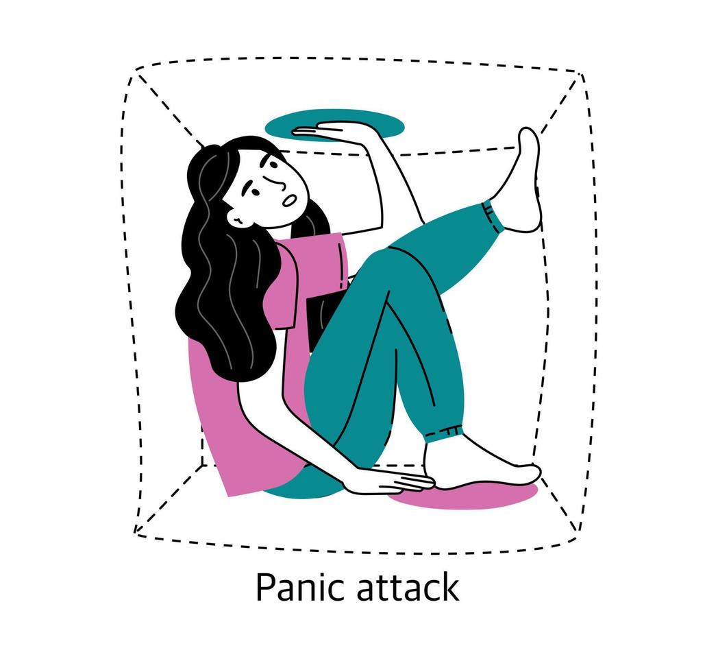 Panic attacks. The concept of mental health and psychology. Vector illustration of a girl isolated on a white background.