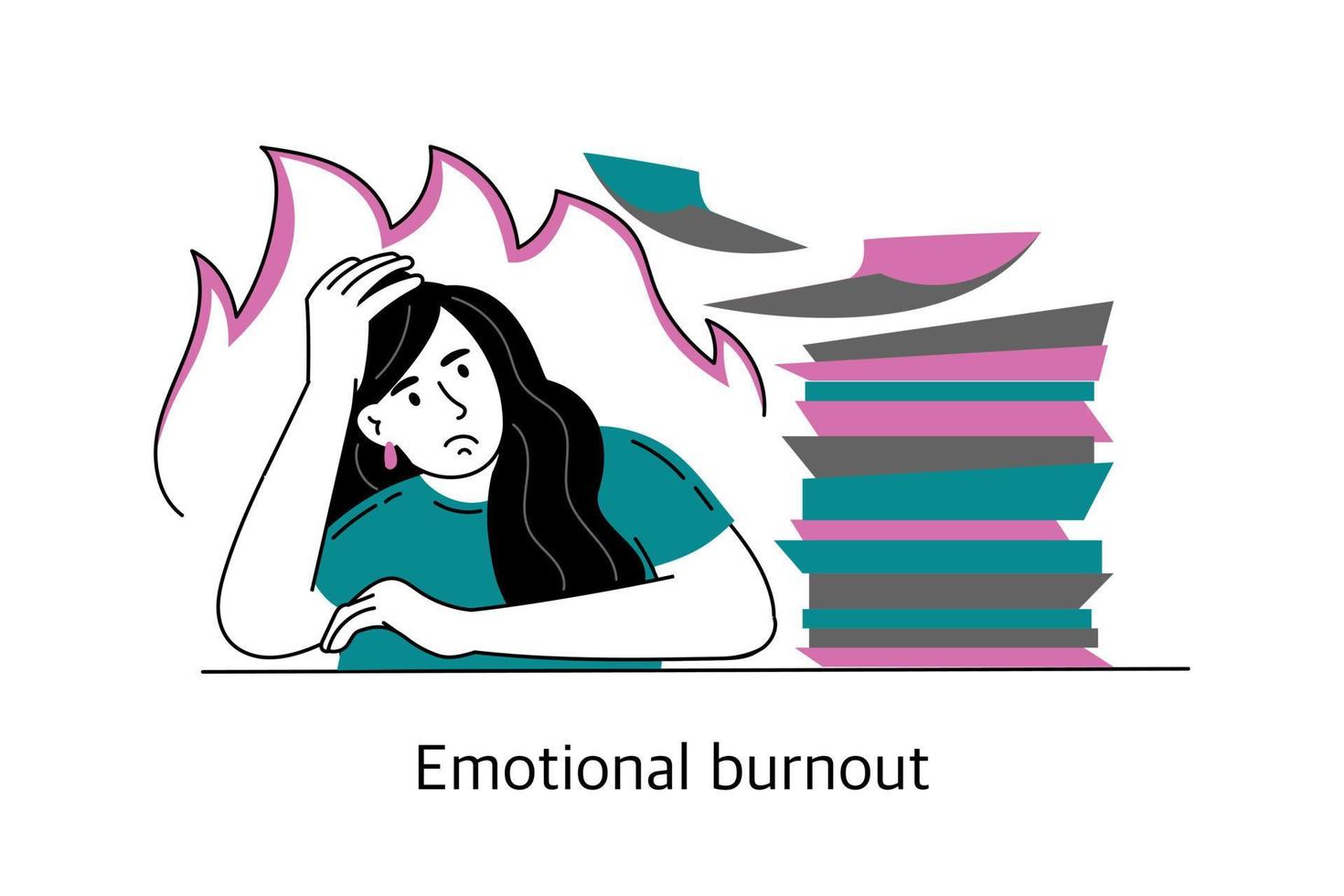 Emotional burnout. The concept of mental health and psychology. Vector illustration of a girl isolated on a white background.
