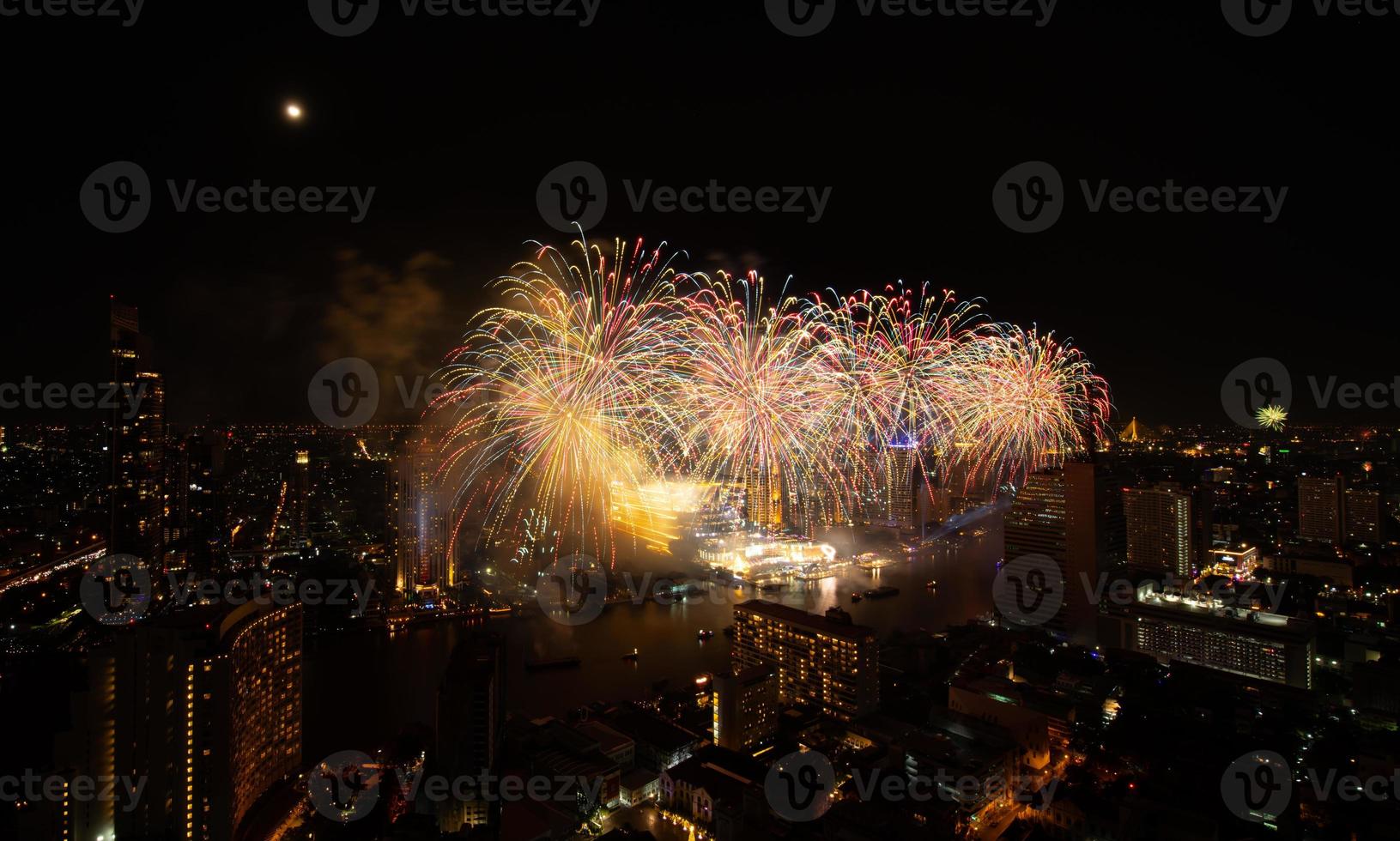 Spectacular fireworks display along the Chao Phraya River Bangkok, Thailand photo