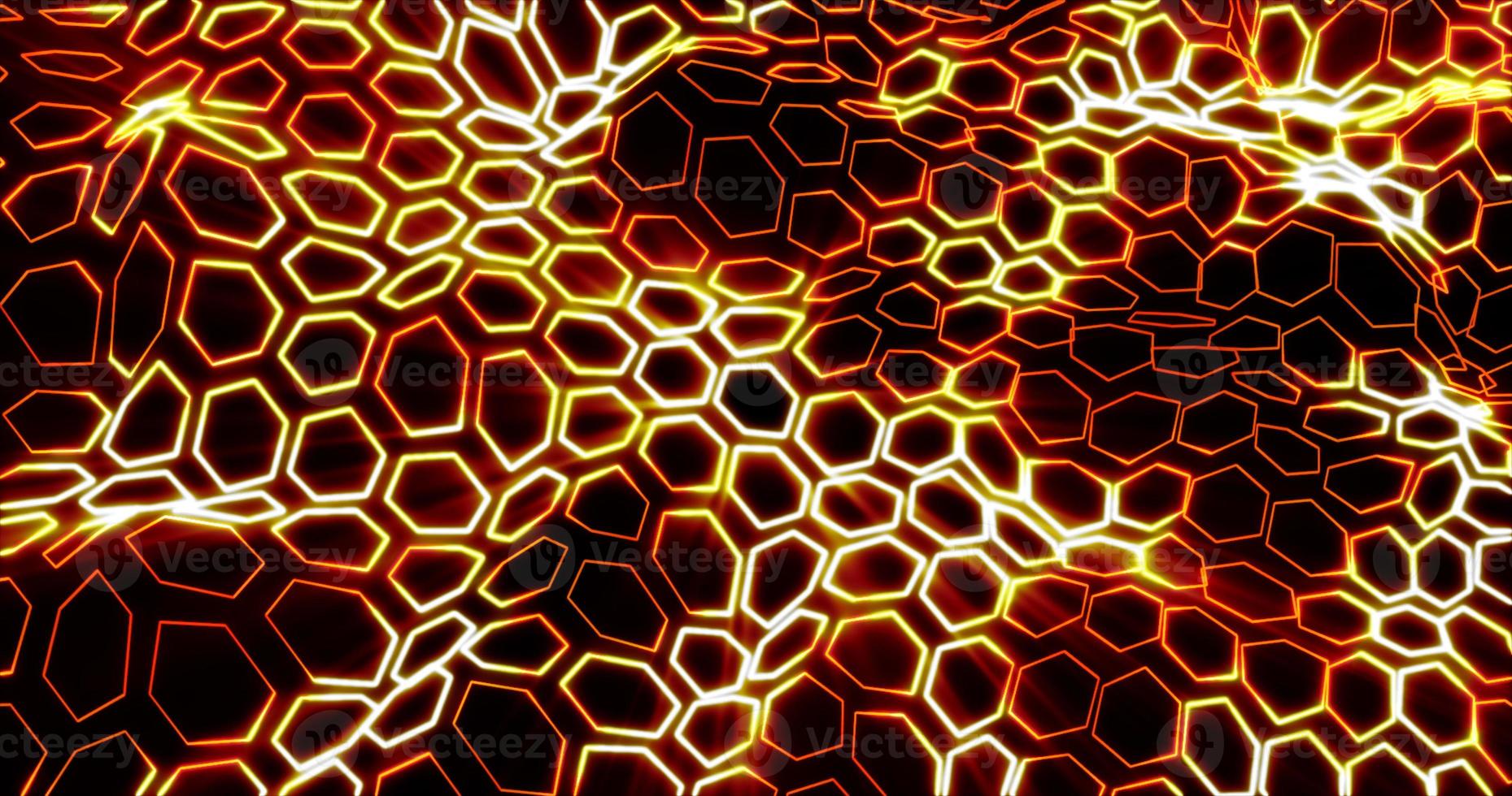 abstract grid of waves of hexagons from stripes and lines of bright yellow fiery beautiful magical energy glowing with fire. Abstract background photo